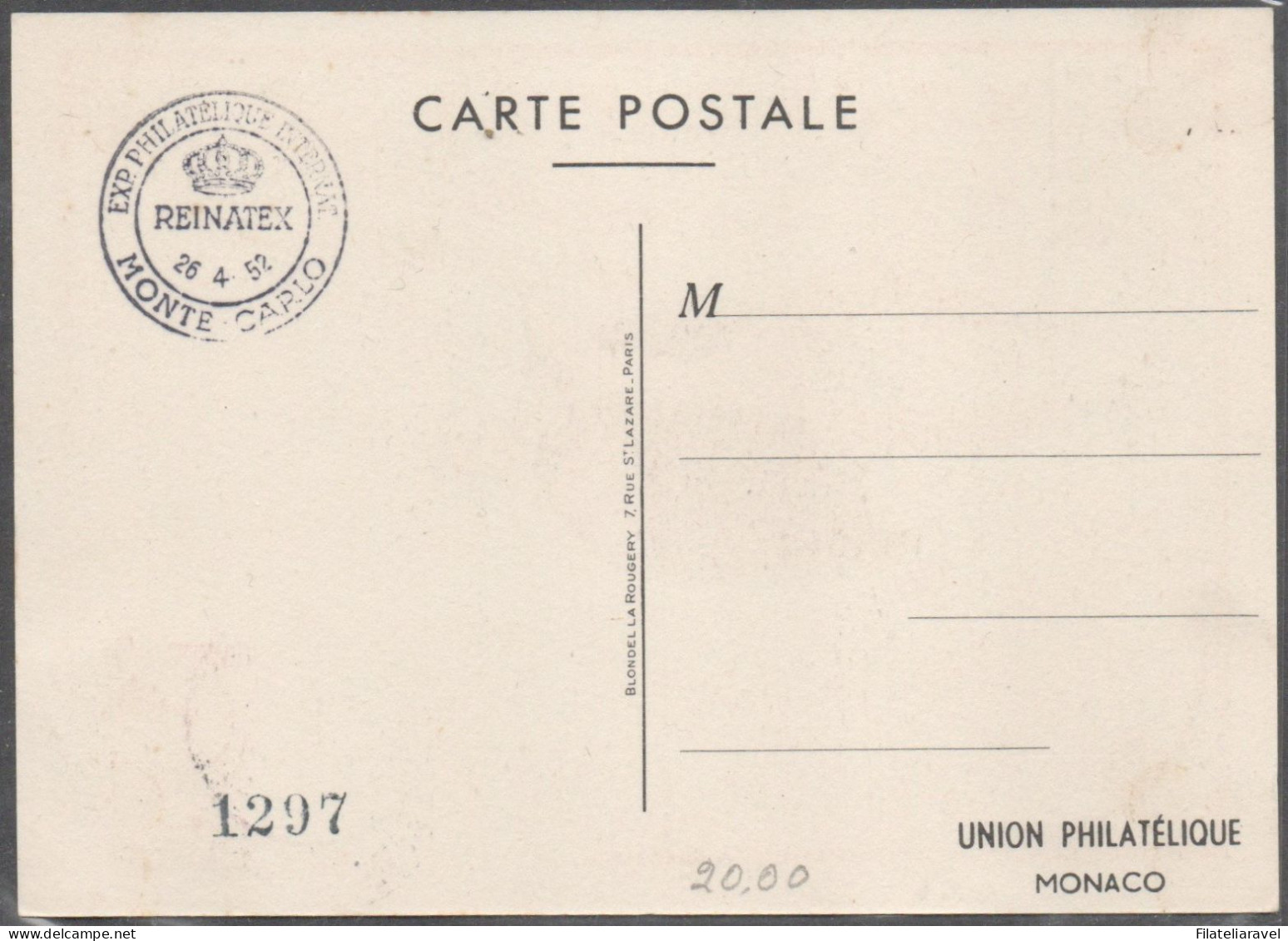 MONACO - 1952 - Cartolina Emessa In Occasione Del Esposizione Filatelica Internazionale - REINATEX - Storia Postale