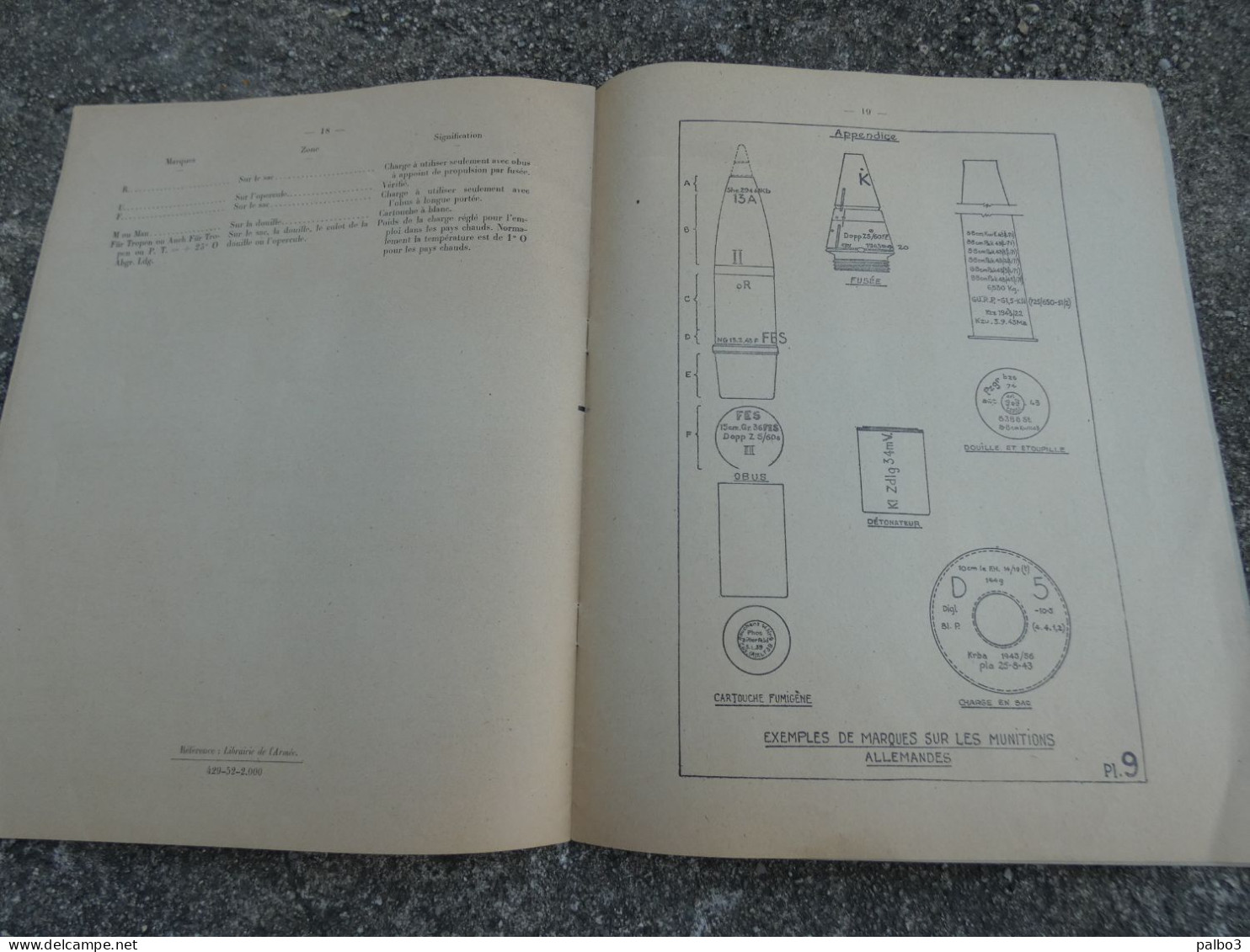 Rare Manuel 1952 Note sur les Marques et la Nomenclature des Munitions Allemandes Artillerie