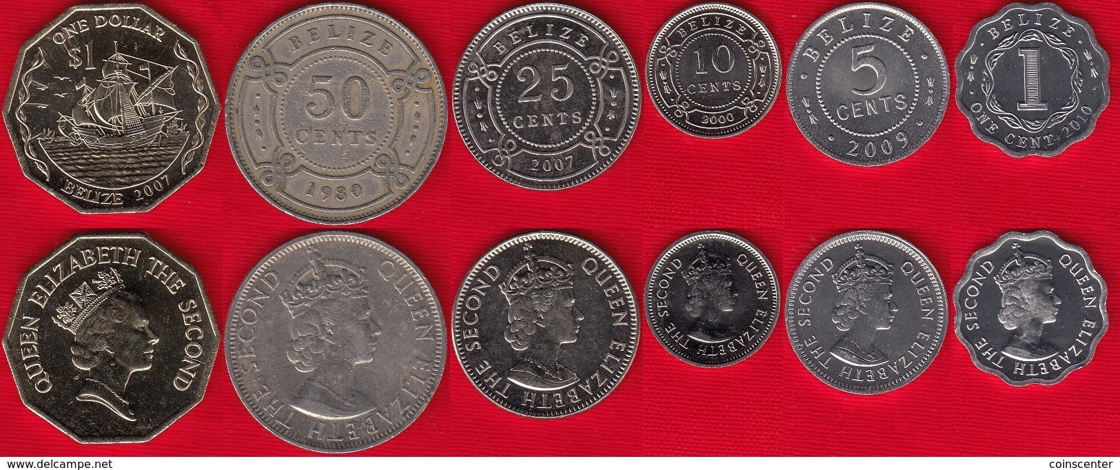 Belize Set Of 6 Coins: 1 Cent - 1 Dollar 1980-2010 - Belize