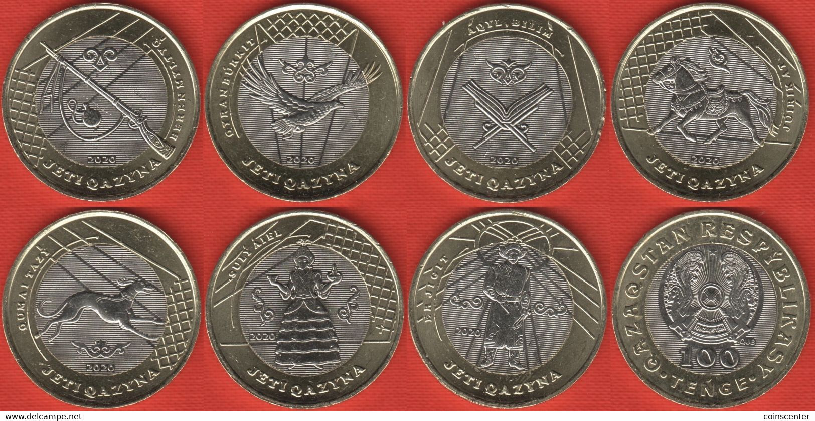 Kazakhstan Set Of 7 Coins: 100 Tenge 2020 "Treasures Of Steppe" BiMetallic UNC - Kasachstan