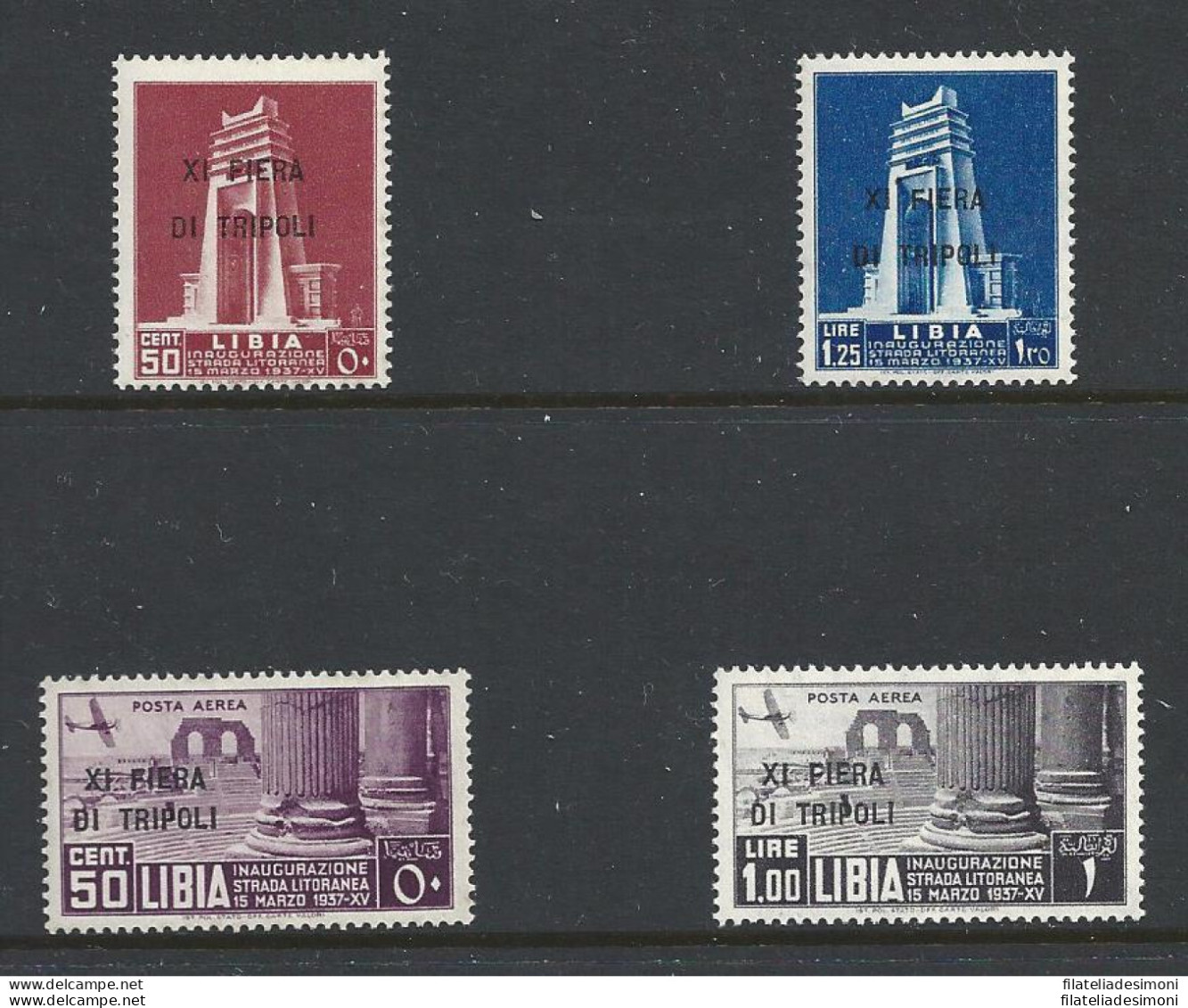 1937 LIBIA - N° 142/143+PA,  11° Fiera Di Tripoli , 4 Valori MNH** - Libya