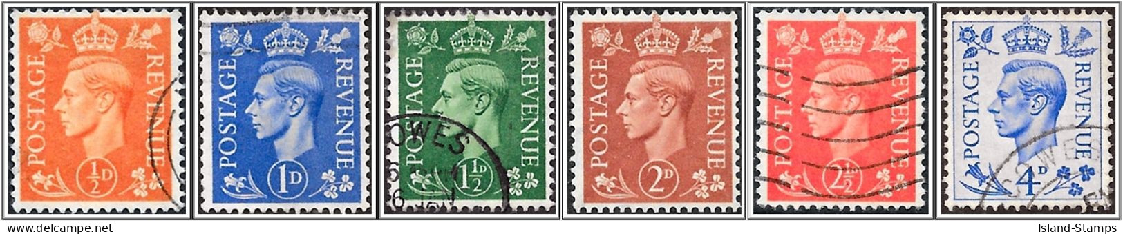 KGVI 1950 Colour Change Definitive Set, SG 503-508 Used Hrd2a - Usados