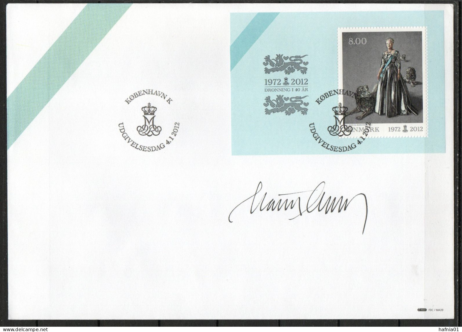 Martin Mörck. Denmark 2012. 40 Anniv Regency Queen Margrethe II. Michel Bl. 47. FDC. Signed. - FDC