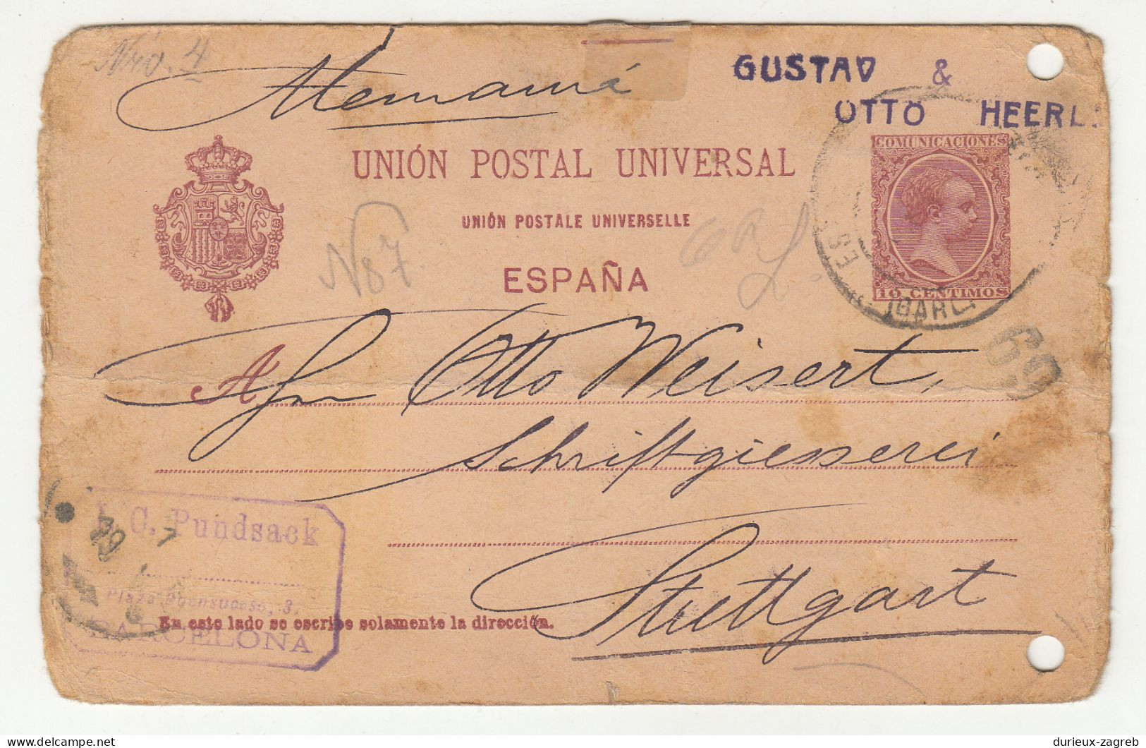 Spain Old UPU Postal Stationery Postcard Posted 1900 Barcelona To Germany B240401 - 1850-1931