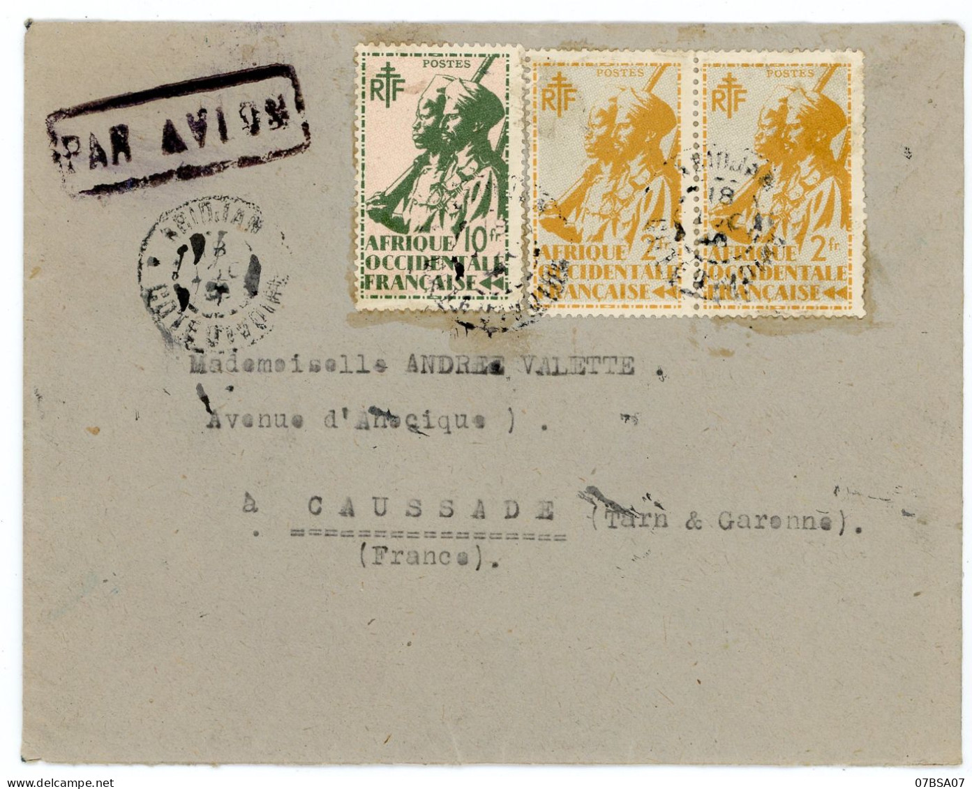 COTE D'IVOIRE ENV 1940 ABIDJAN LETTRE AVION => CAUSSADE TARN ET GARONNE - Lettres & Documents