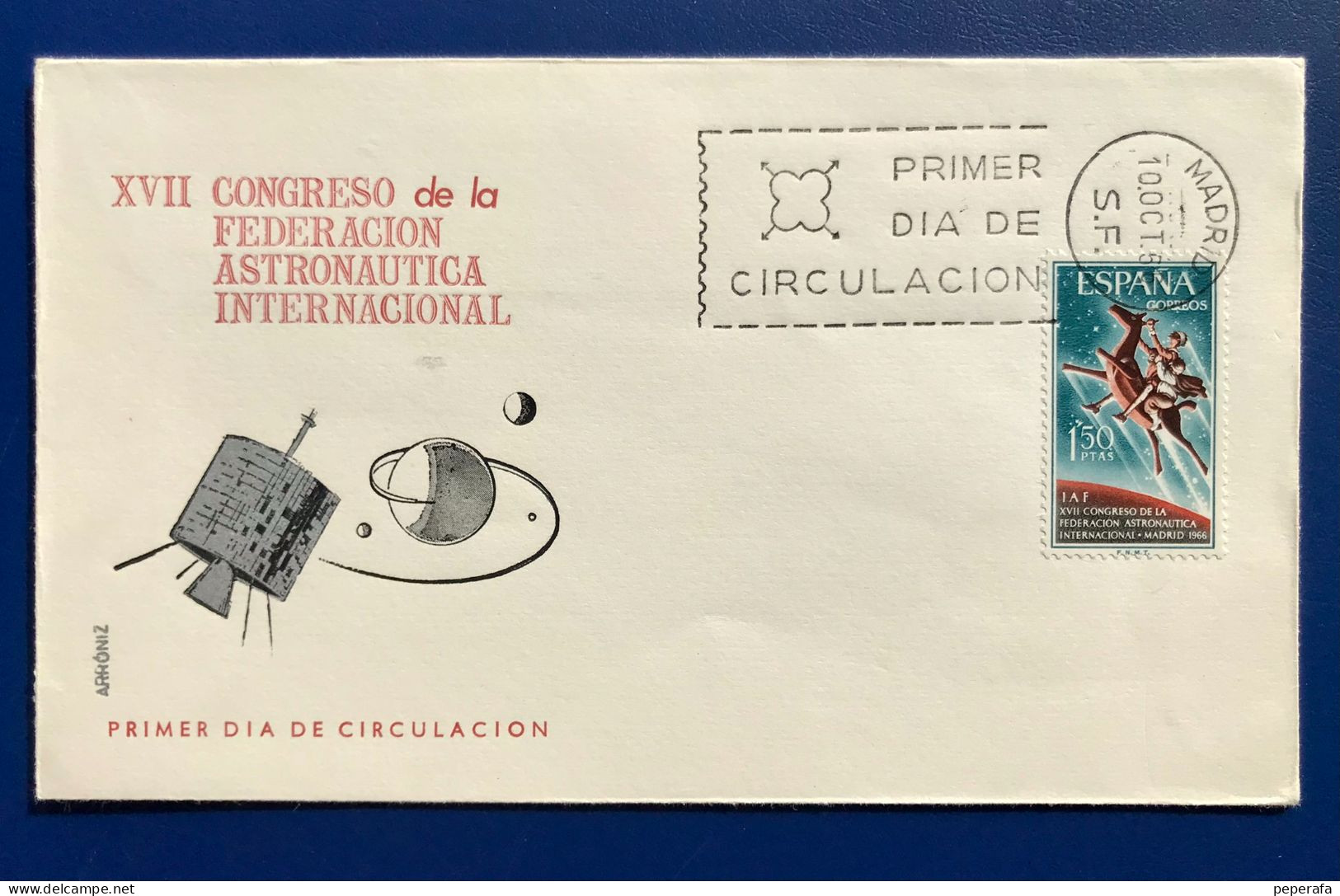 Spain España 1966, SOBRE PRIMER DÍA, FDC, CLAVILEÑO, XVII CONGRESO AERONÁUTICA INTERNACIONAL MADRID - FDC