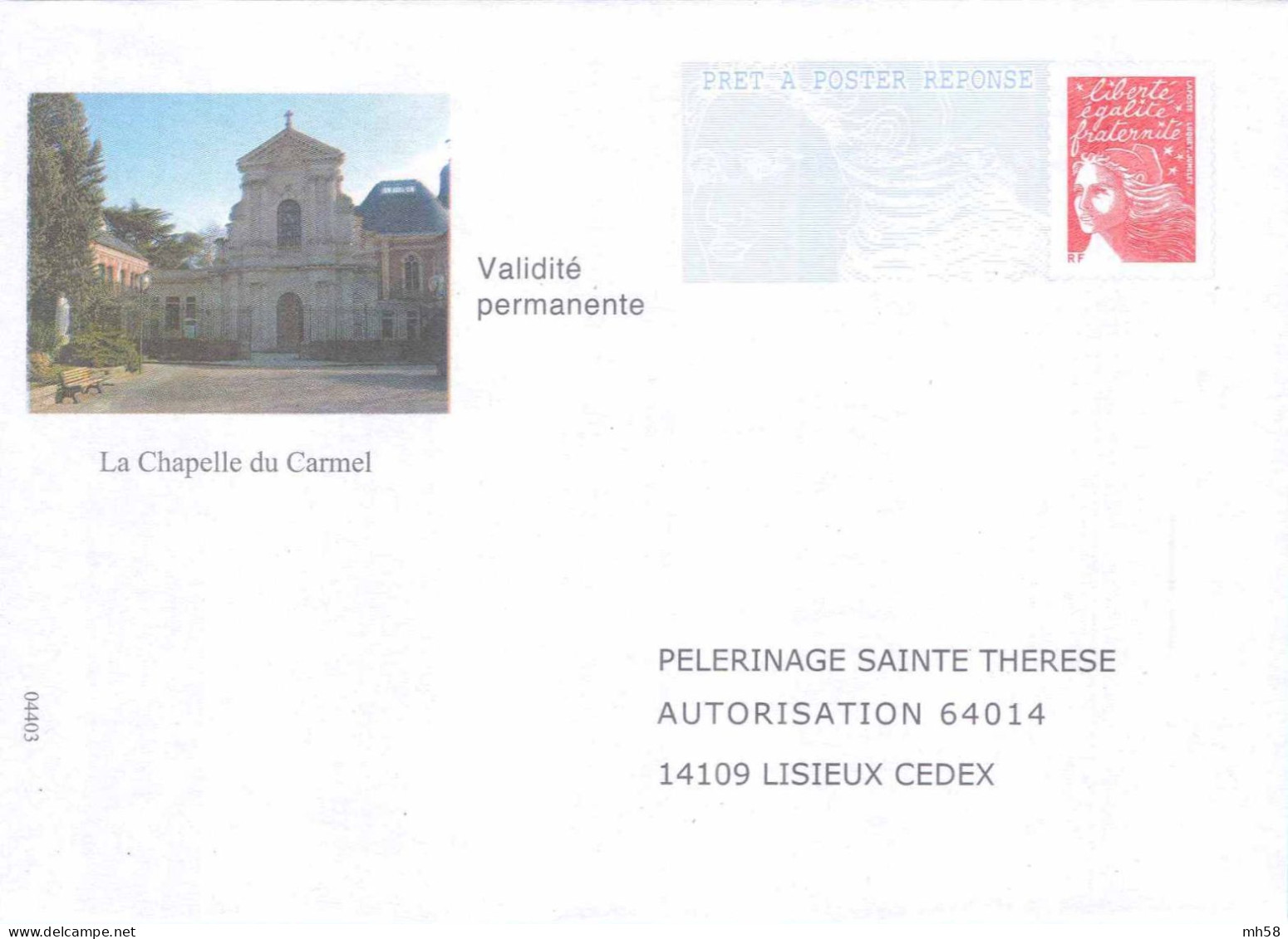 Entier FRANCE - PAP Enveloppe Réponse Pèlerinage Sainte Thérèse Chapelle Carmel Neuf ** - TVP Luquet RF Rouge - PAP : Antwoord /Luquet