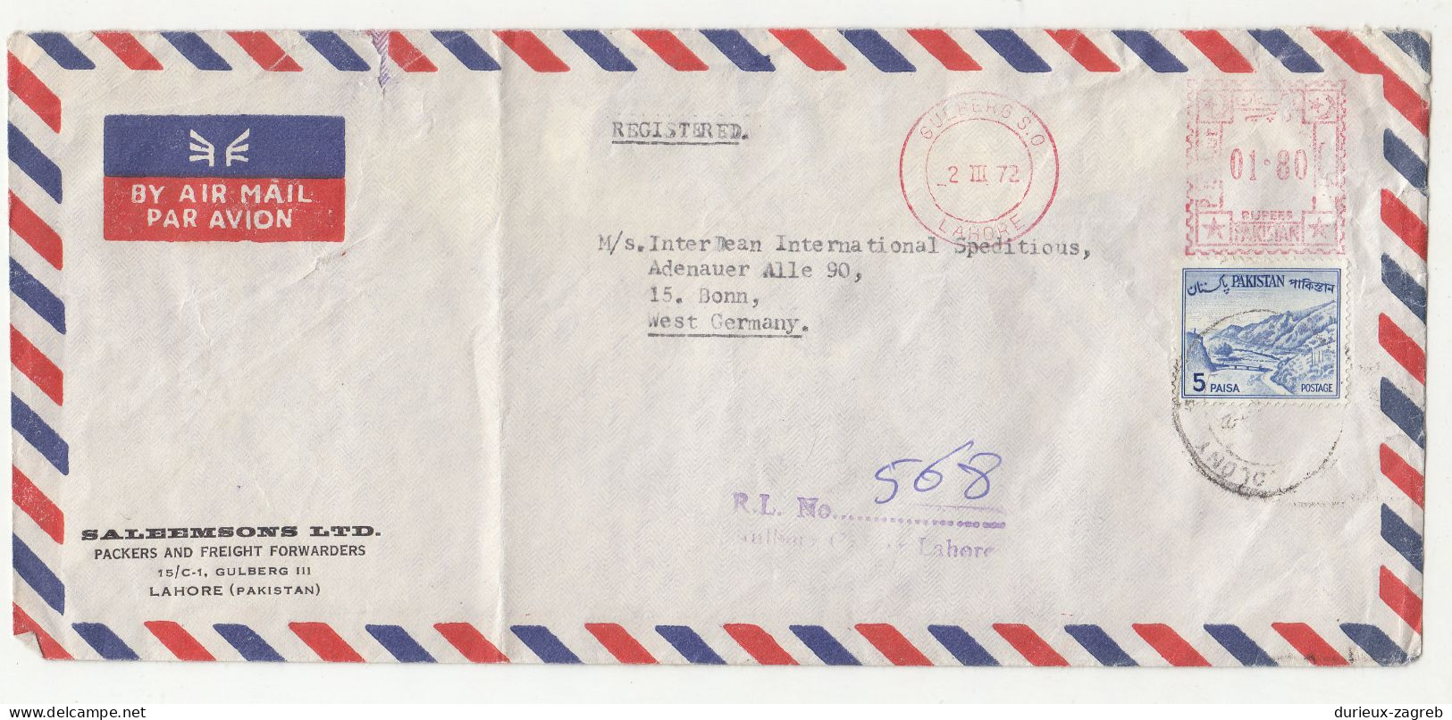 Saleemsons LTD, Lahore Company Air Mail Letter Cover Posted 1972 To Germany - Meter Stamp B240401 - Pakistán