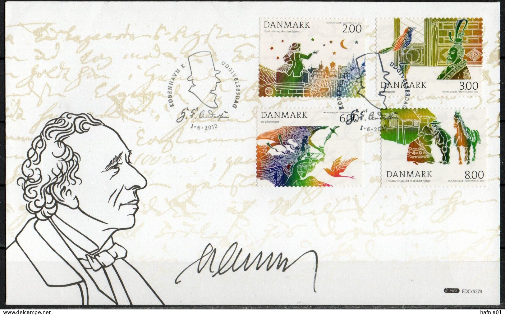 Martin Mörck. Denmark 2012. H.C. Andersen Fairy Tales. Michel 1701 A - 1704 A. FDC. Signed. - FDC