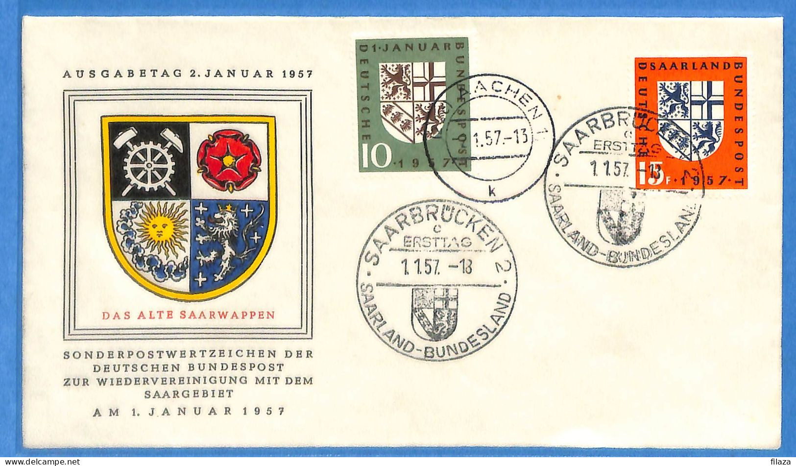Saar - 1957 - Carte Postale FDC De Saarbrücken - G31896 - FDC