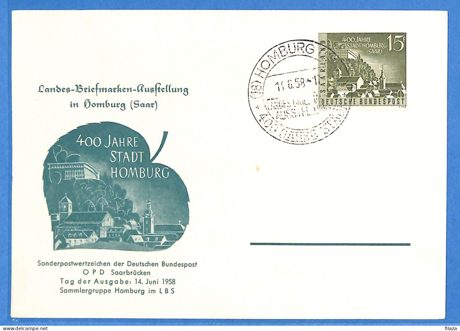 Saar - 1958 - Carte Postale FDC De Homburg - G31886 - FDC