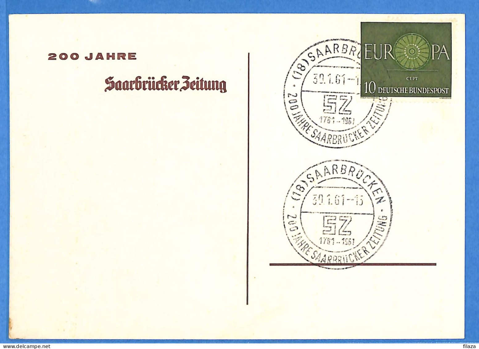 Saar - 1961 - Carte Postale FDC De Saarbrücken - G31874 - FDC