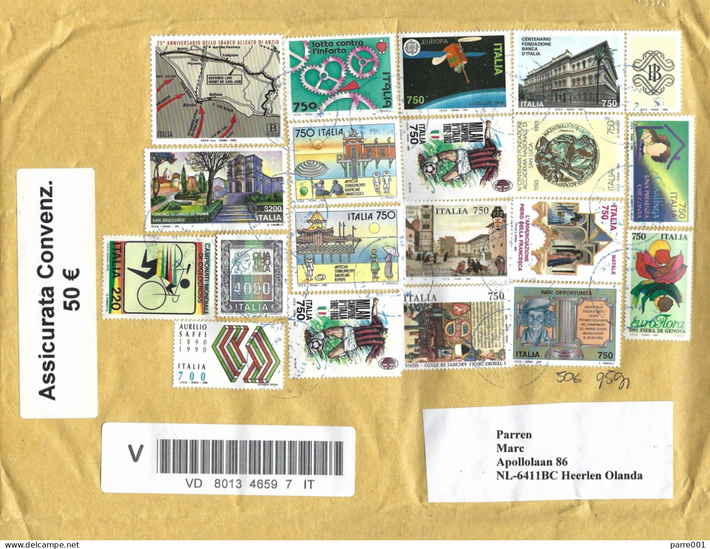 Italy Italia 2024 Turin Insured V-label Barcoded Registered Cover - Códigos De Barras