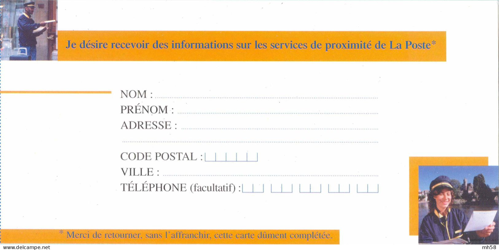 Entier FRANCE - PAP enveloppe service HORS COMMERCE Votre facteur vous écrit neuf ** - TVP Voyage d'une lettre : facteur