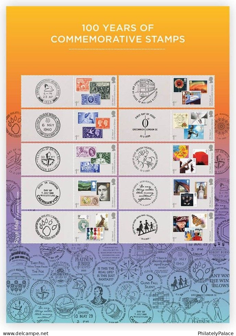 Great Britain (UK) New 2024 ,Stamp On Stamp, Lion,Queen,Butterfly,Flower,Music,Collector Sheet, Set Of 10, MNH (**) - Ongebruikt