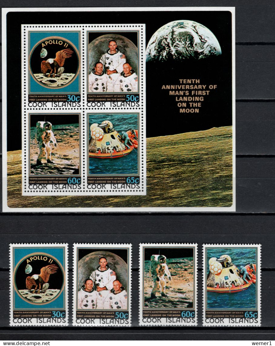 Cook Islands 1979 Space, 10th Anniversary Of Apollo 11 Moonlanding Set Of 4 + S/s MNH - Oceanía