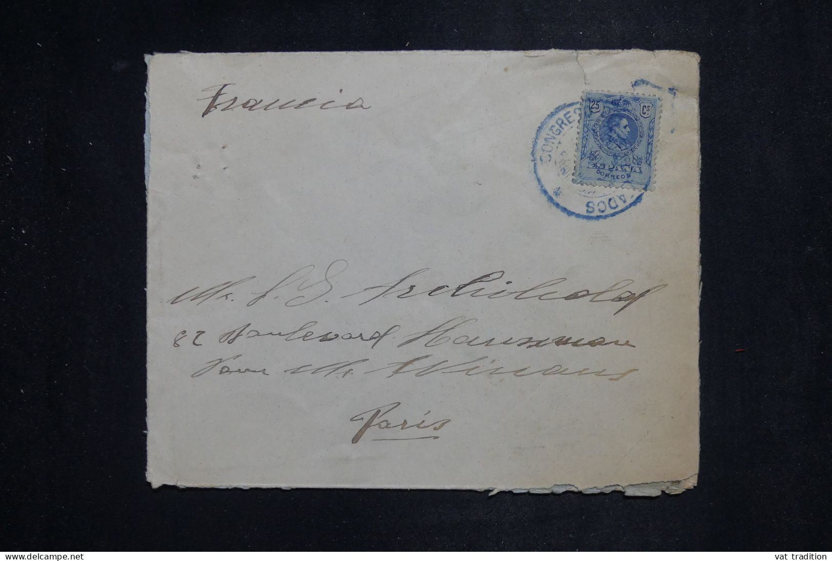 ESPAGNE - Oblitération En Bleu D'un Congrès Sur Enveloppe Pour Paris  - L 151559 - Storia Postale