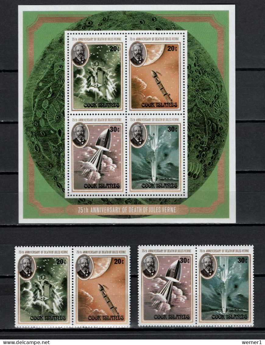 Cook Islands 1980 Space, Jules Verne 75th Death Anniversary Set Of 4 + S/s MNH - Oceanië