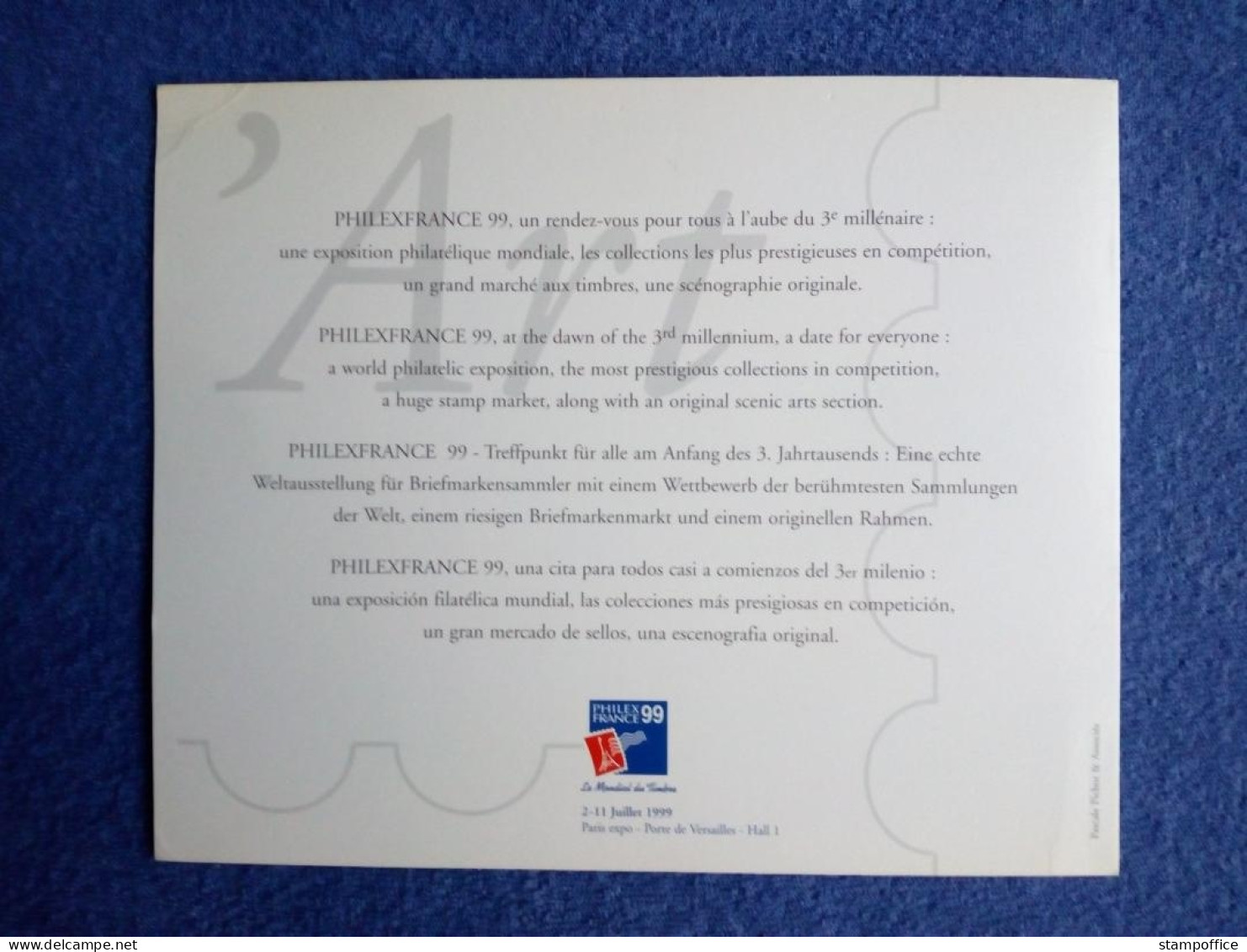 FRANKREICH BLOCK 20 POSTFRISCH(MINT) PHILEXFRANCE`99 PARIS MONA LISA DA VINCI MIT EINTRITTSKARTE - Philatelic Exhibitions