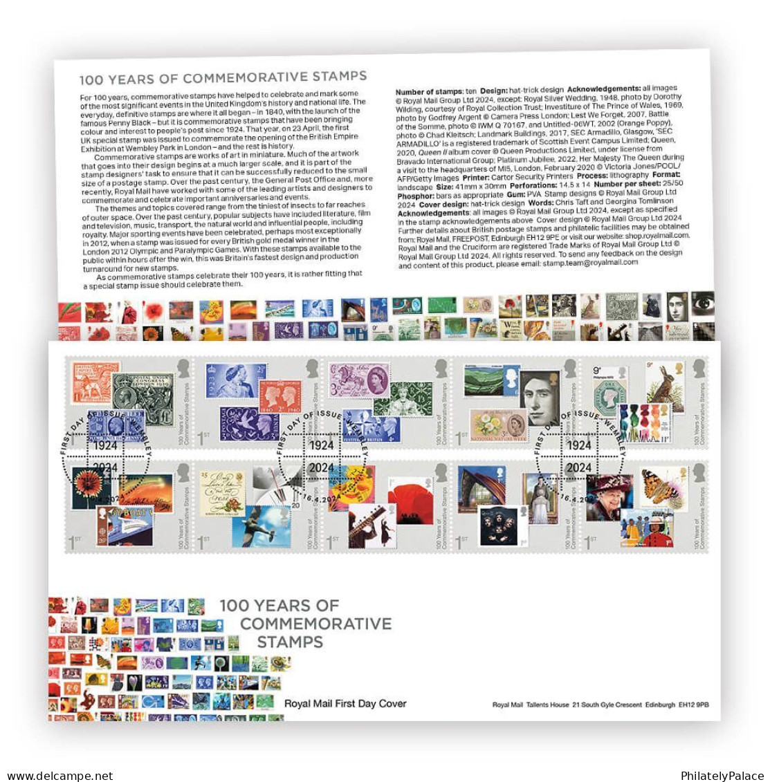 Great Britain (UK) New 2024 ,Stamp On Stamp, Lion,Queen,Butterfly,Flower,Music,Architecture, FDC Cover+ Brochure (**) - Brieven En Documenten