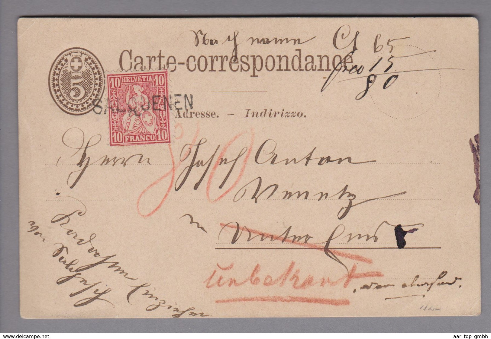 Heimat CH VS Salquenen 1877-10-12 Langstempel Auf NN-Ganzsache - Cartas & Documentos