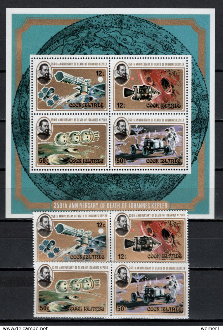 Cook Islands 1980 Space, Johannes Kepler 350th Death Anniversary Set Of 4 + S/s MNH - Oceania