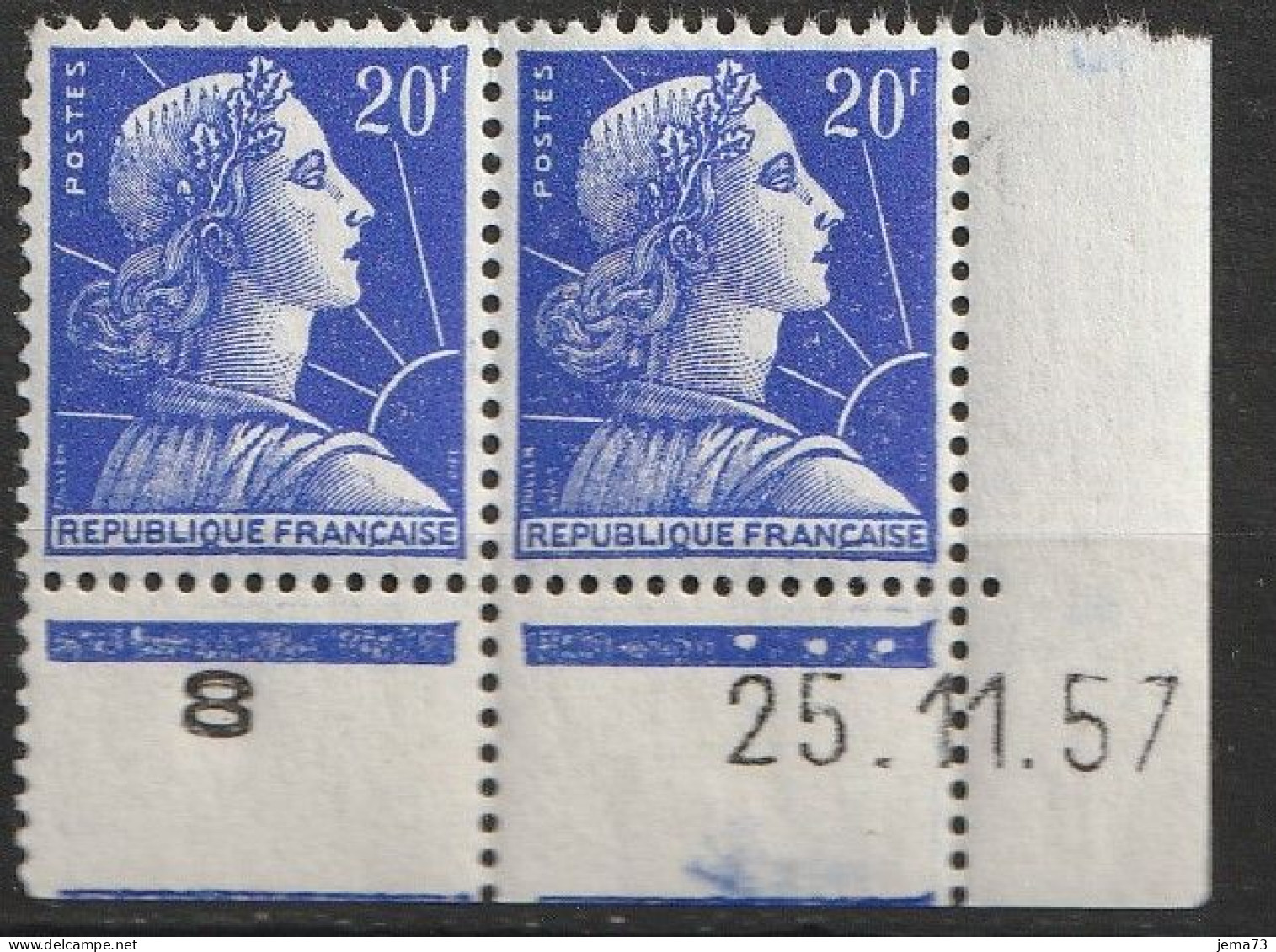 N° 1011B Marianne De Muller ; Beau Bloc De 2  Timbres Neuf Impeccable Coins Datés 25.11.57 - 1950-1959