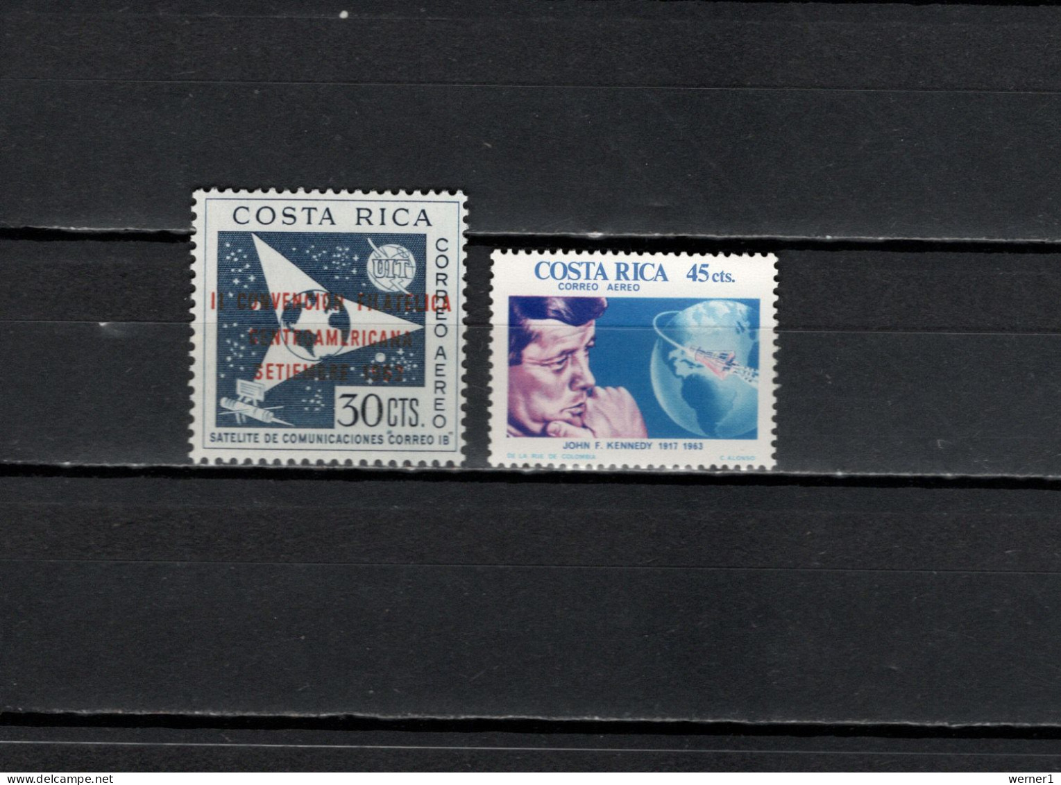 Costa Rica 1962/1965 Space, United Nations 30C With Overprint, JFK Kennedy 2 Stamps MNH - America Del Nord