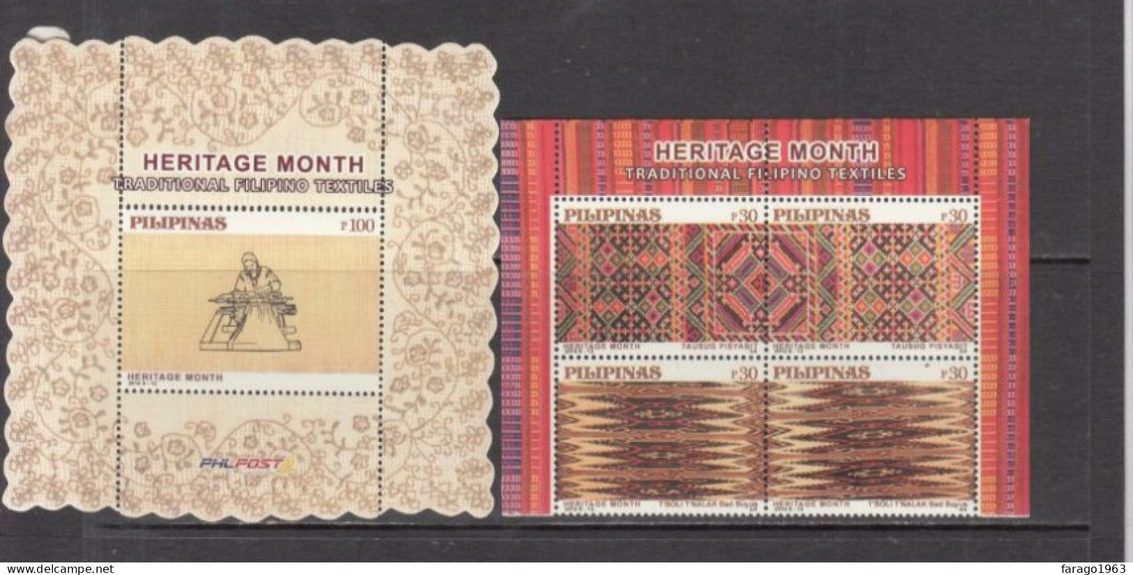 2014 Philippines Traditional Filipino Textiles Complete Block Of 4 + SILK SCREENED Souvenir Sheet MNH - Philippinen