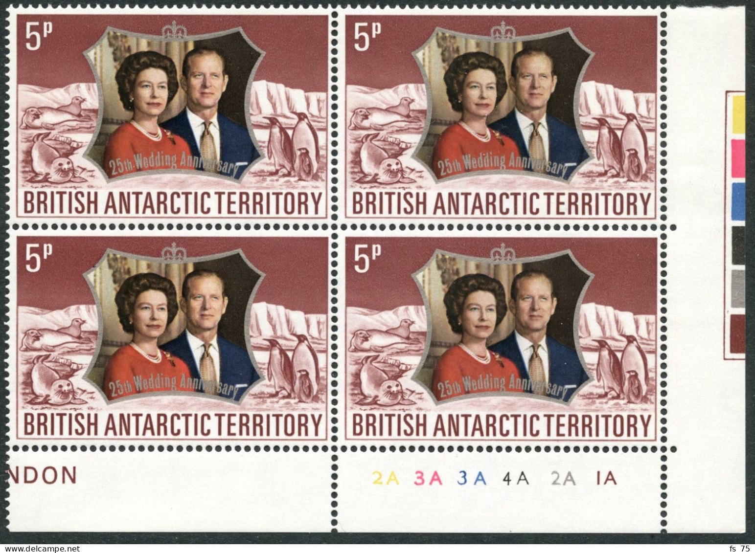 BRITISH ANTARCTIC TERRITORY - N°43 A 44 25EME ANNIVERSAIRE MARIAGE ROYAL - BLOC DE 4 COIN DE FEUILLE - NEUFS - Ungebraucht