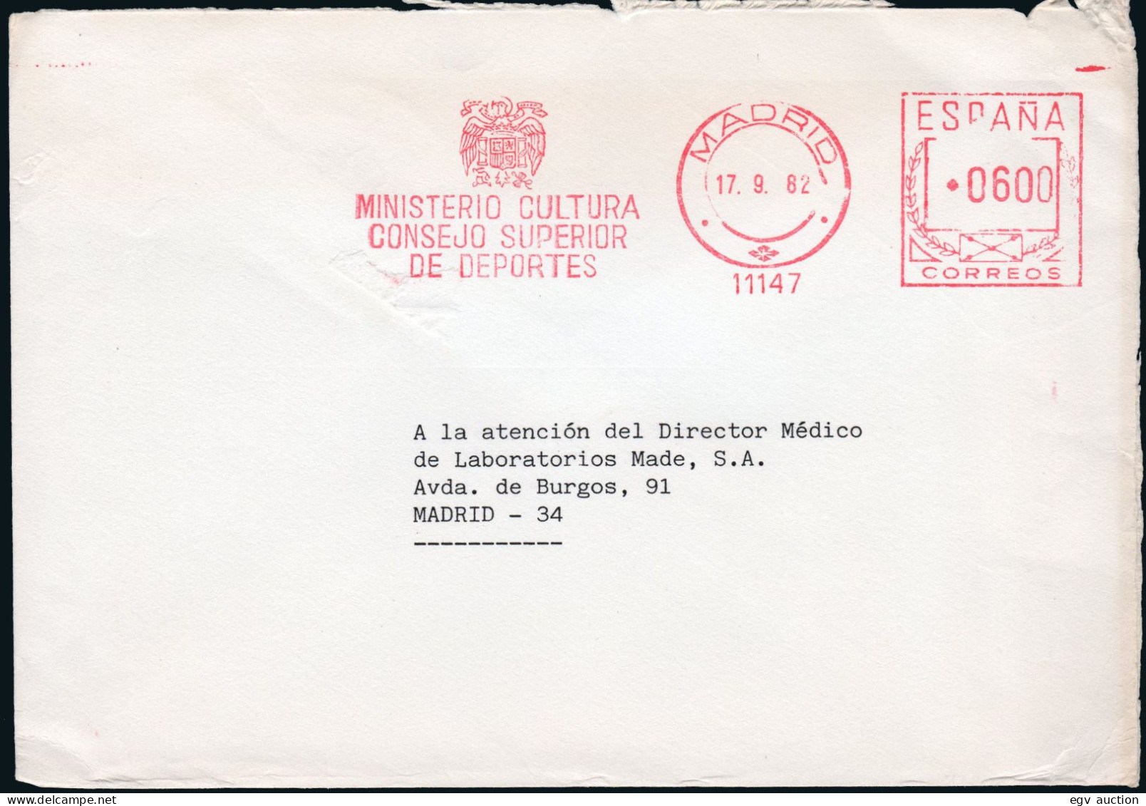 Madrid - Sobre Con Franqueo Mecánico "Ministerio Cultura - Consejo Superior De Deportes - Madrid 17/9/82" - Lettres & Documents