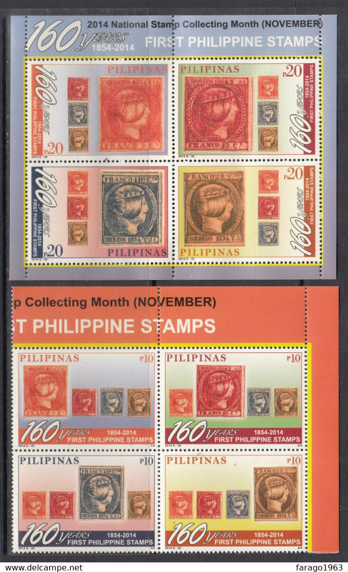 2014 Philippines Stamps On Stamps Philately  Complete Set Of 2 Blocks Of 4 MNH - Filippine