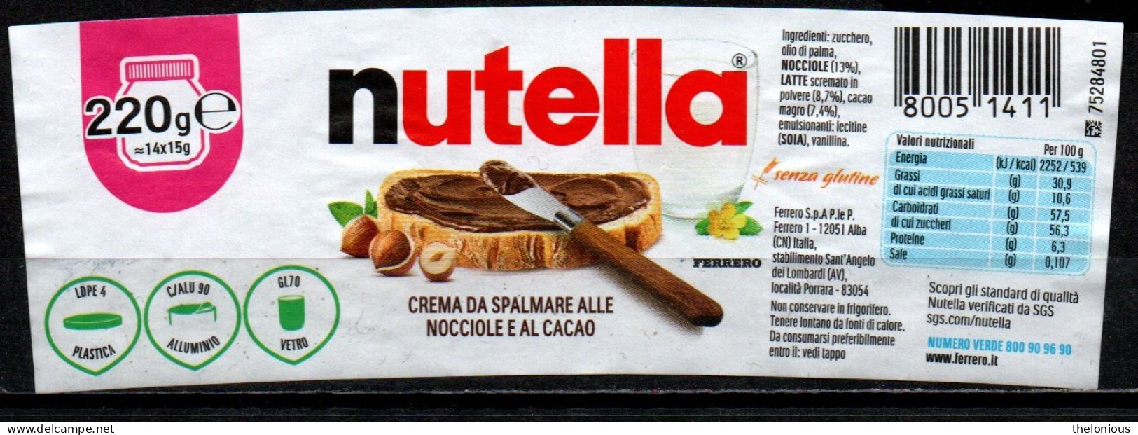 # Etichetta Nutella - Fascetta Bicchiere Da 220 G - Otros & Sin Clasificación