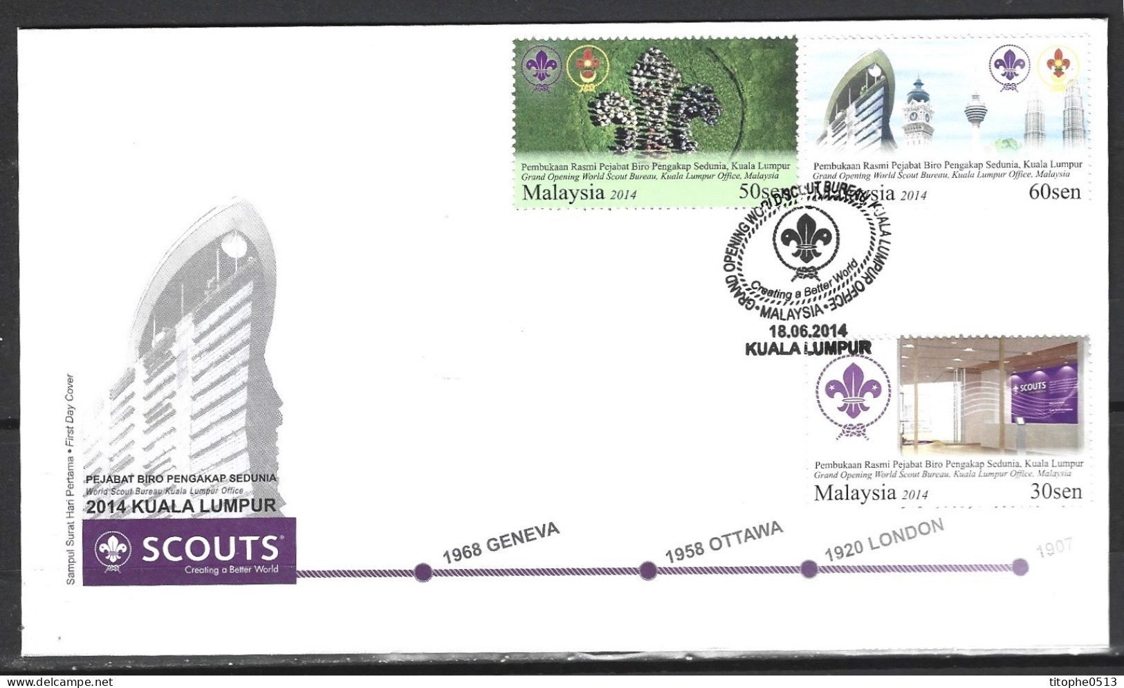 MALAISIE. N°1726-8 De 2014 Sur Enveloppe 1er Jour. Scoutisme. - Brieven En Documenten