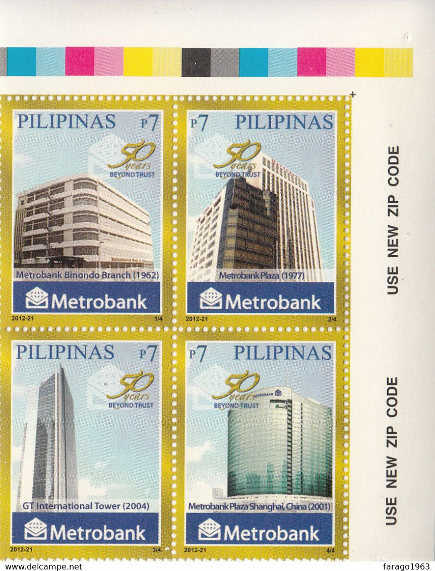 2012 Philippines Metrobank Architecture  Complete Block Of 4 MNH - Filippine