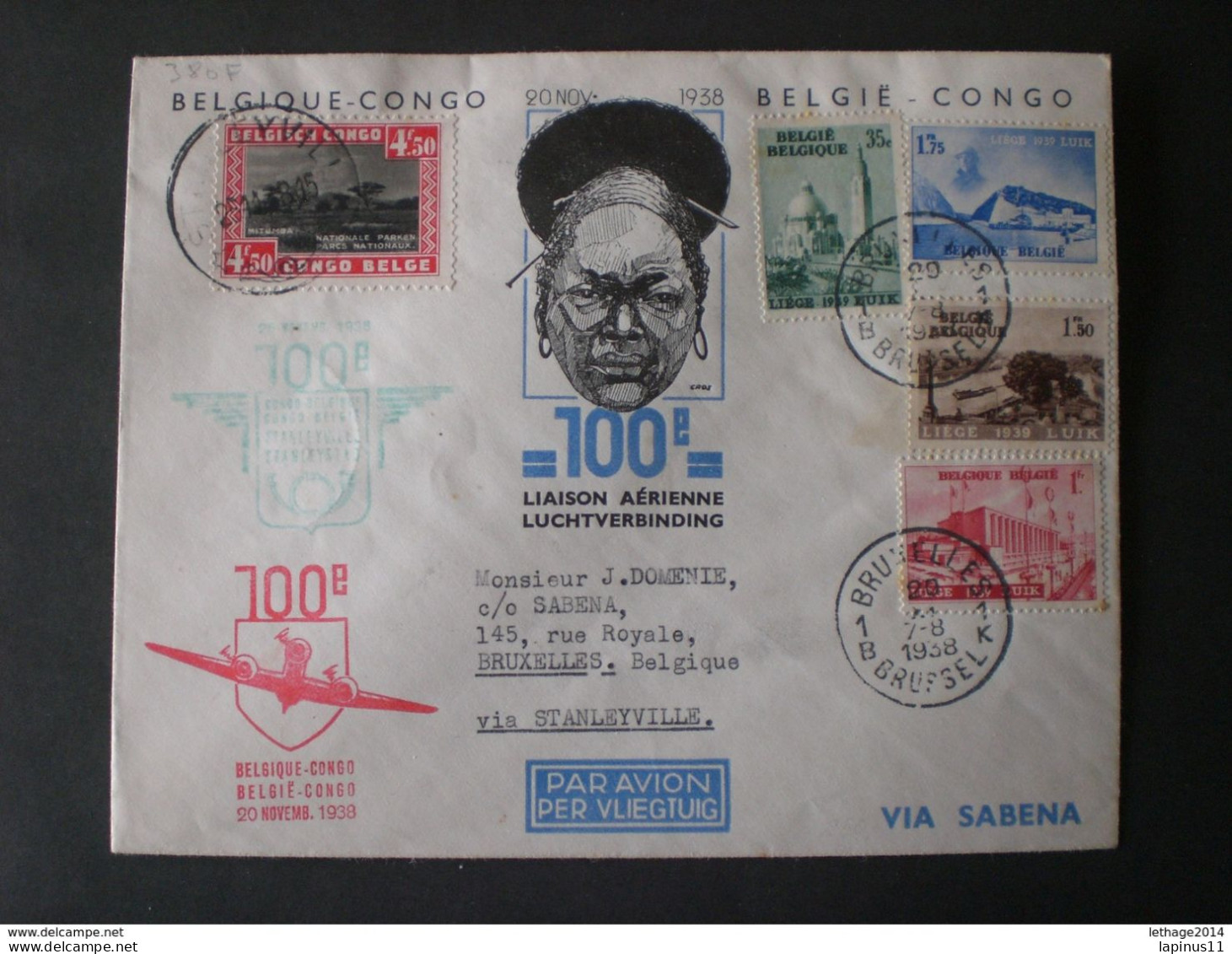 CONGO - BELGIO CONGO - BELGIE BELGIQUE COVER ENVELOPE 1938 AVION AIRMAIL STANLEYVILLE (CONGO) X BRUXELLES (BELGIO ) - Parcel Post