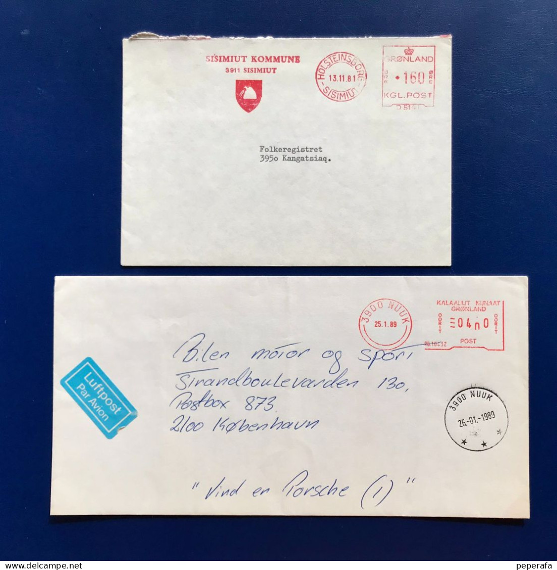 Denmark, Greenland GRØNLAND, 2 COVER POSTAGE METER, FRANQUEO MECÁNICO (FRANCOFILIA 3) - Postmarks