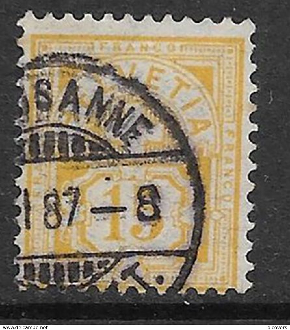 Switzerland 1882 Fine Used 15c Yellow Granite Paper - Gebraucht