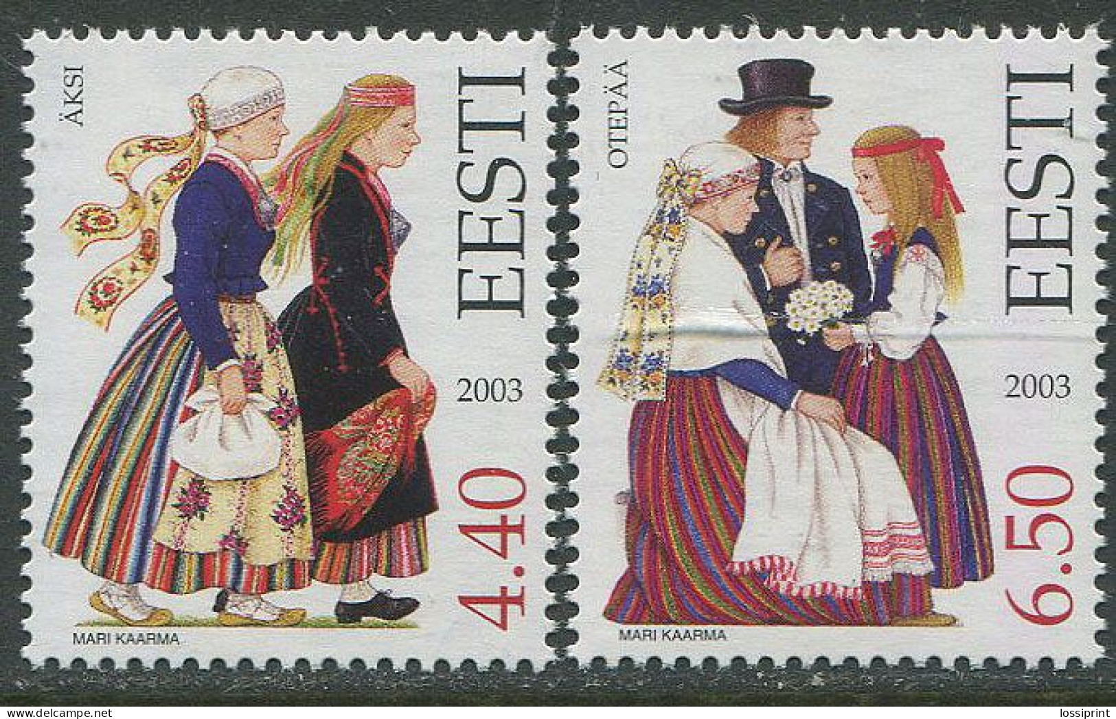 Estonia:Unused Stamps Äksi And Otepää National Costumes, 2003, MNH - Estonia