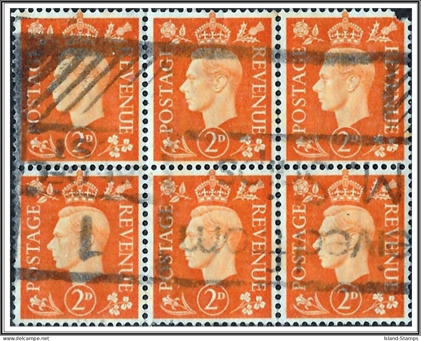 KGVI SG465 2d. ORANGE Block (6) Good Used Hrd2a - Used Stamps