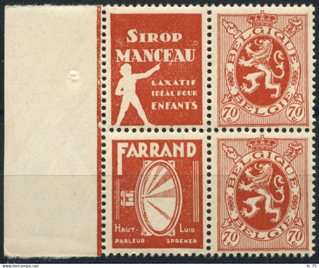 BELGIQUE - COB 43+45 - 70C LION HERALDIQUE TIMBRES PUBLICITAIRES "MANCEAU ET FARRAND" - NEUFS - Nuevos