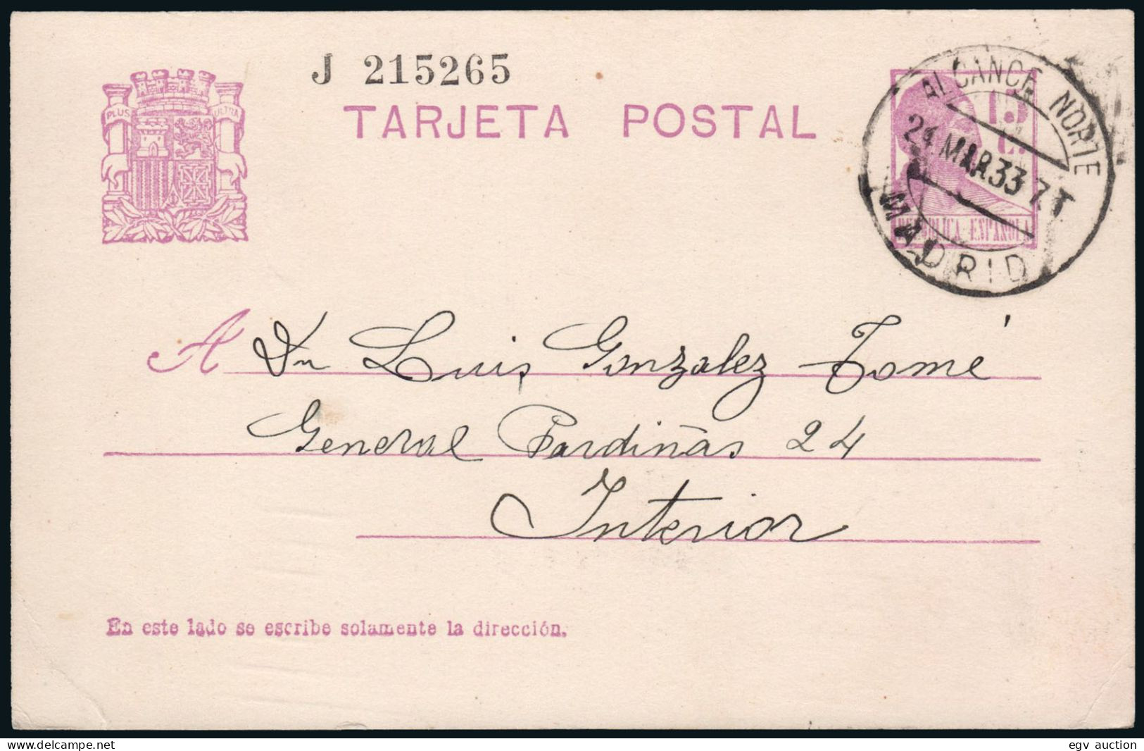 Madrid - Edi O 69 - Entero Postal Mat "Alcance Norte 24/03/33 - Madrid" - 1931-....