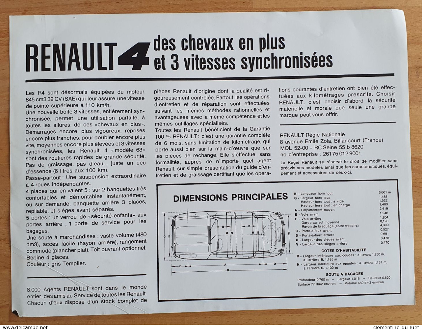 DOCUMENTS BROCHURE RENAULT 4 L