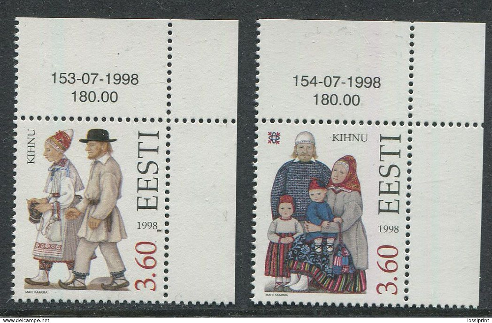Estonia:Unused Stamps Kihnu National Costumes, 1998, Corners, MNH - Estonie