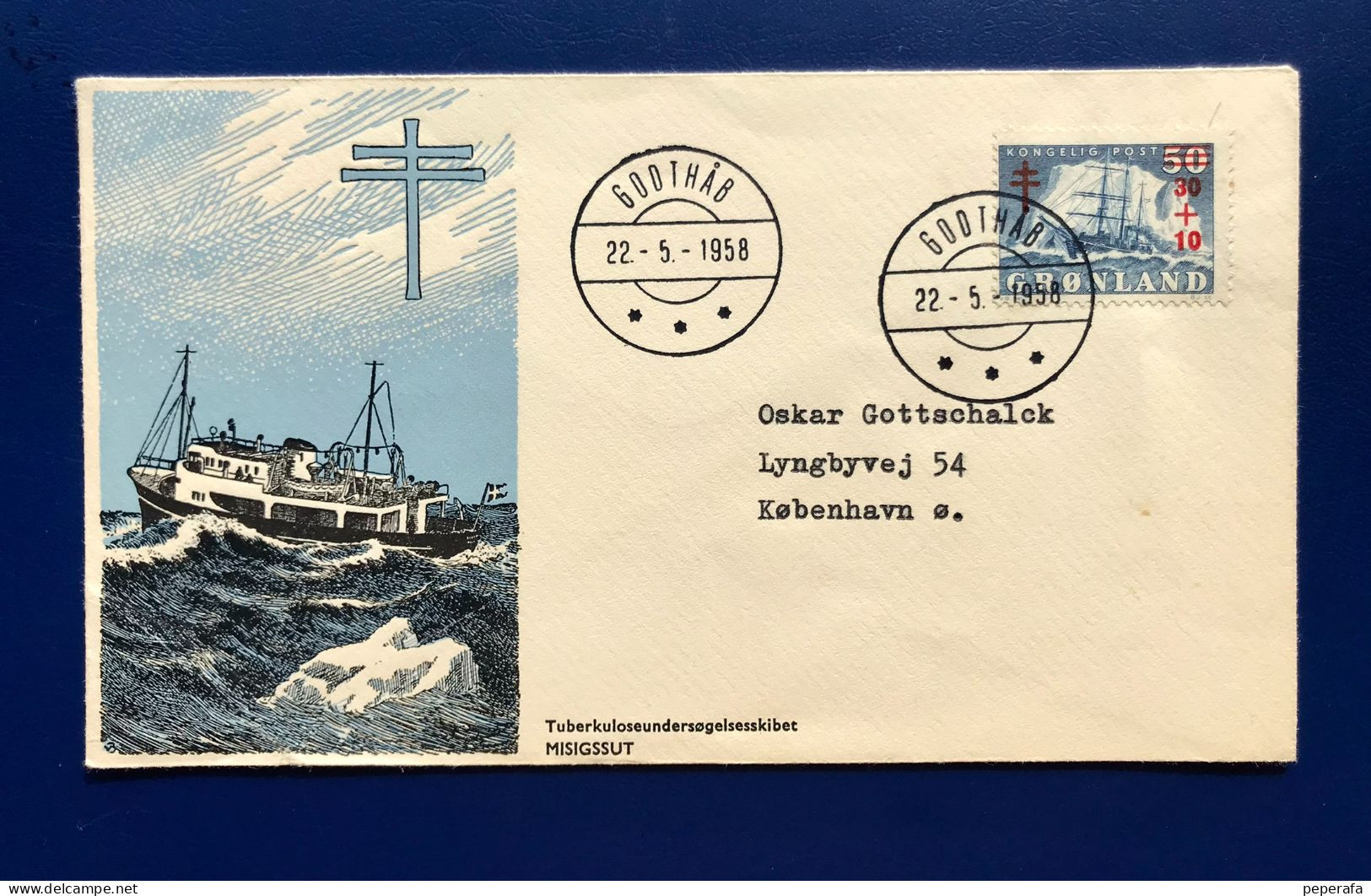 Denmark, Greenland GRØNLAND, FDC Tuberculocis Test Ship MISIGSSUT Godthåb 22-5-1958 - FDC