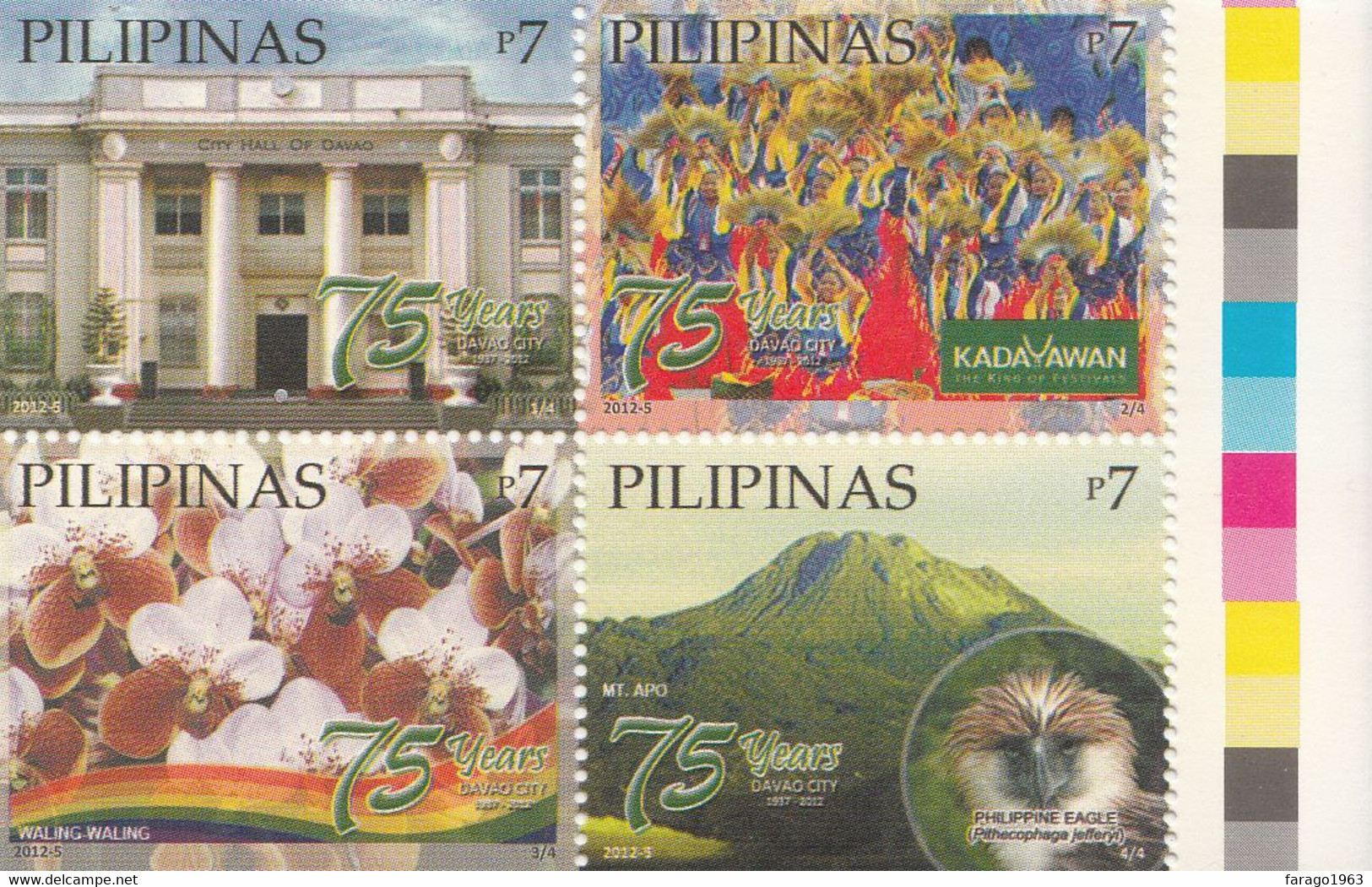 2012 Philippines Davao Orchids Mountains Eagle Birds Complete Block Of 4 MNH - Philippinen