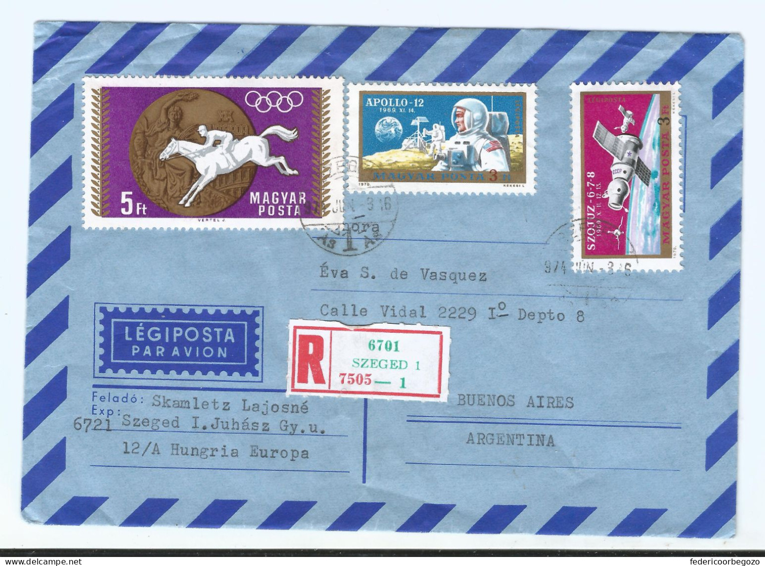 Ungarn, Eingeschriebener Luftumschlag Von Szeged Nach Buenos Aires Registriert Vom 8. Juni 1974 - Briefe U. Dokumente