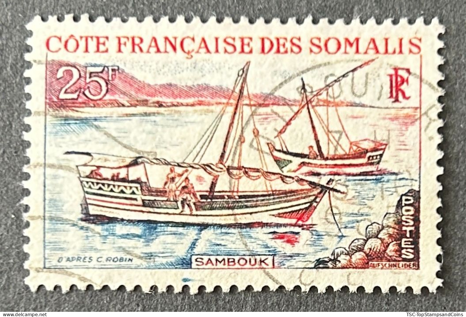 FRSO0321U - Local Dhows - Sambouk - 25 F Used Stamp - French Somali Coast - 1964 - Oblitérés