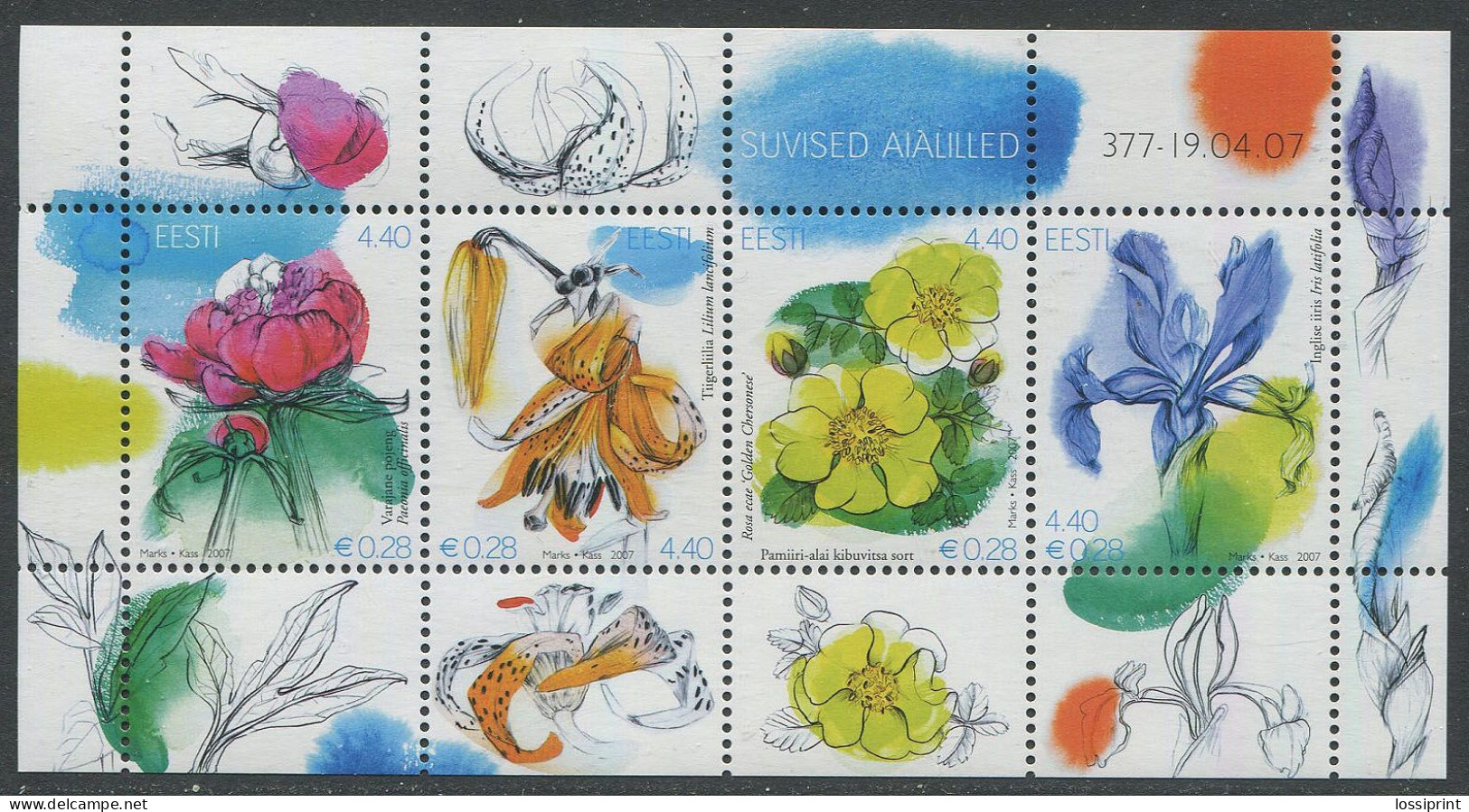 Estonia:Unused Block Summer Flowers In Garden, 2007, MNH - Estonie