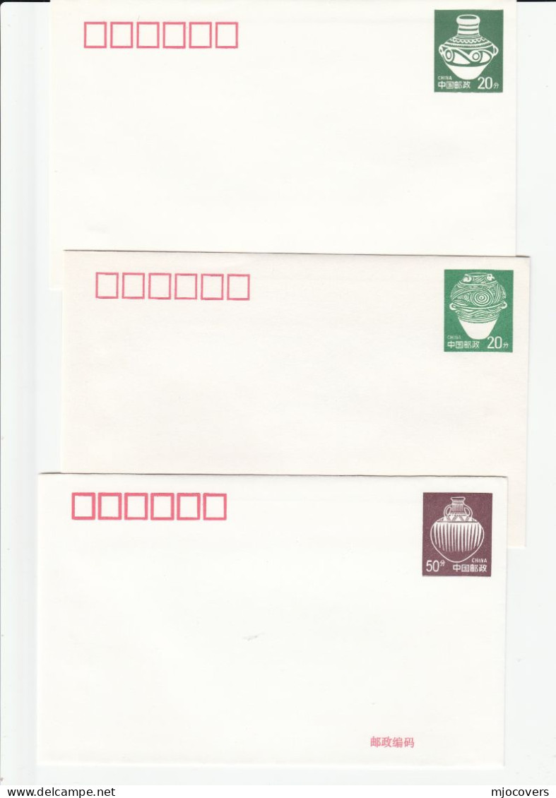 3 Diff China POTTERY Postal STATIONERY COVERS Stamps Cover - Enveloppes